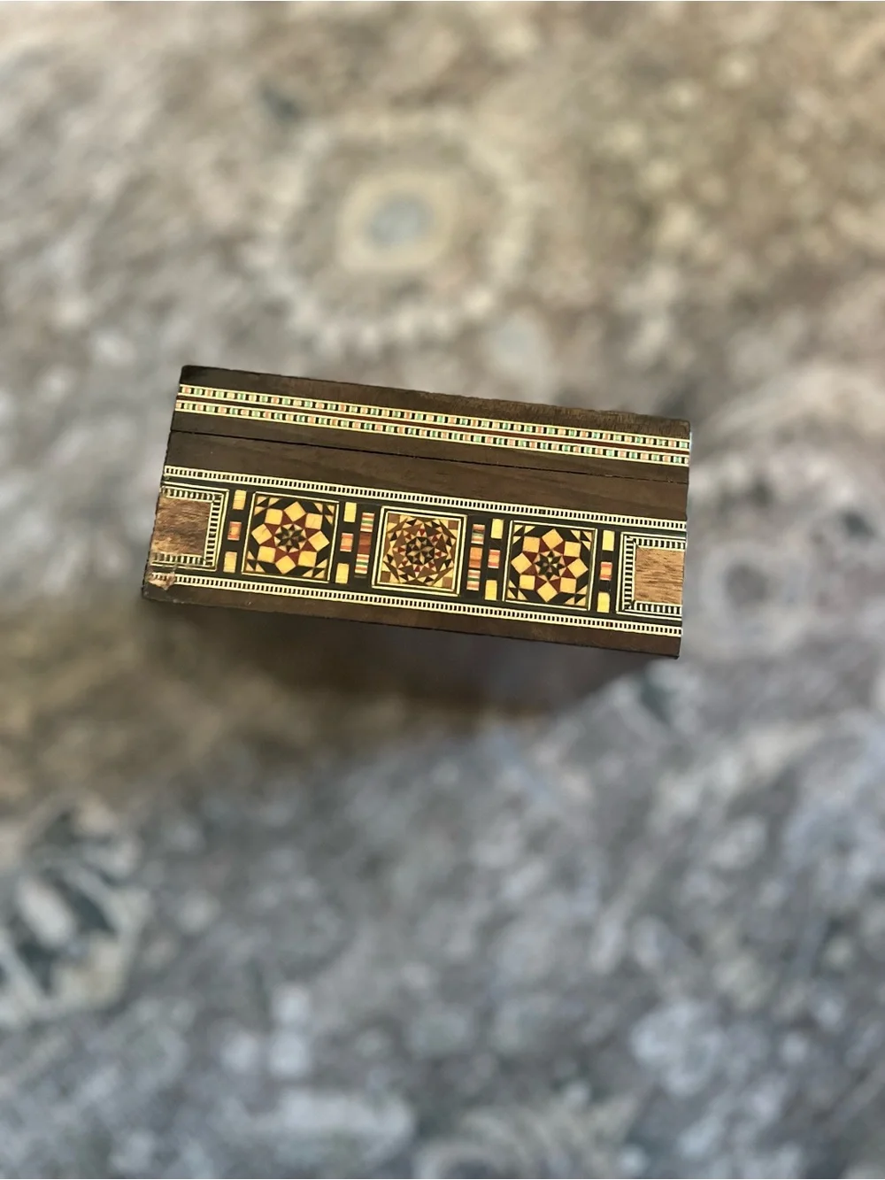 Syrian Marquetry Mosaic Jewelry Box Inlay Mother Of Pearl Walnut Trinket Box